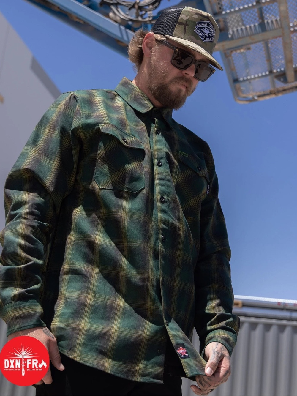 Brand New! DIXXON Flannel Flame Resistant Highline Green Plaid Longsleeve LARGE